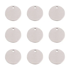 Dijes redondos planos de acero inoxidable 100 piezas colgantes de etiquetas en blanco de 0,5 pulgadas - Imagen 1 de 6