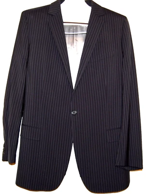 Hugo Boss Blue Men's Blue Stripes Wool One Bottom Jacket Blazer Size US 46 R - Image 1 of 4