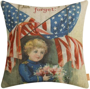 4Th of July Throw Pillow Cover 18 X 18 Inches Memorial Day Decorative Cushion Ca - Picture 1 of 12