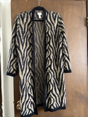 Chico's Alicia Long Duster Cardigan Mohair Wool Blend Animal Print Size 1 - Изображение 1 из 4