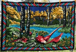 Vintage Turkish wall Tapestry Forest Pheasants trees birds stream 74 x 48 - Picture 1 of 10