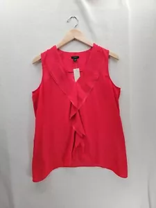 NWT ANN TAYLOR Ruffle Sleeveless Coral Pink V-neck $68 Blouse Top Size-M - Picture 1 of 6