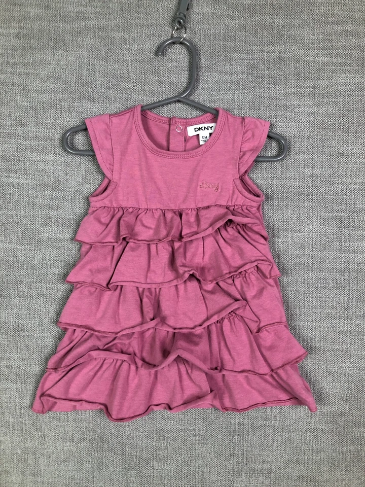 DKNY Dress Baby Girls 12M Months Pink Layered Tiered Ruffle Spring Casual Preppy - Image 1 of 4