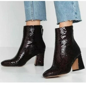 Topshop Belize Burgundy Snake Skin Effect Block Heel Boots UK SIZE 7
