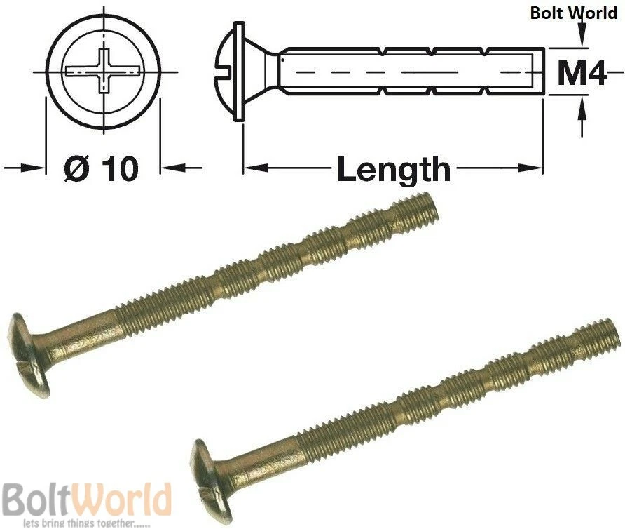 BOLT WORLD HANDLE BOLTS SCREWS FOR KITCHEN BEDROOM CABINET DOORS M4X 20m to 45mm SNAP OFF
