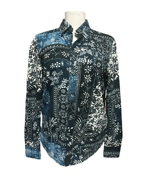 Camisa Oxford Polo Ralph Lauren Para Mujer Tejida Mediana Paisley Abotonada Estilo Heidi Foto 1 de 4