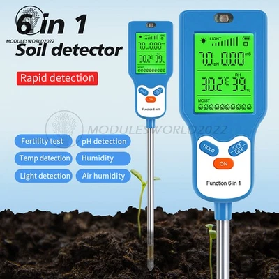 6-in-1 Digital PH Tester Sunlight Soil Moisture Meter Detector Plant Garden ℃℉ - Image 1 of 4