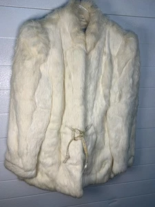 Vintage 1980's Fleet Street White Rabbit Fur Coat Jacket Women’s Pockets Small - Picture 1 of 15
