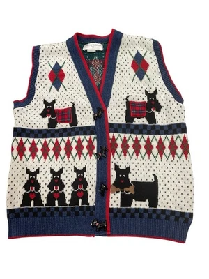 Chaleco Suéter De Colección Casual Esquina Grannycore Scottish Terrier Perro Mujer’s L Foto 1 de 4