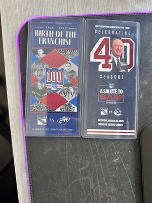 Ingresso comemorativo New York Rangers Sam Rosen noite de aposentadoria esboço e 100 anos - Imagem 1 de 2