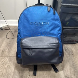 COACH F59321 Logo Backpack Daypack Leather & Nylon Blue - Picture 1 of 8
