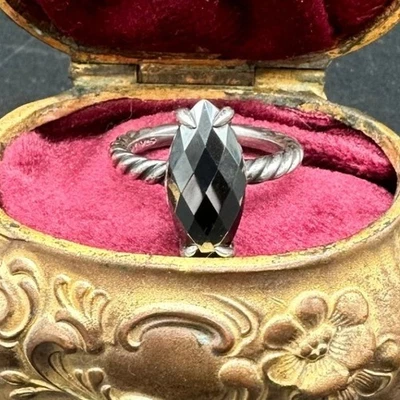 Rare Vintage David Yurman Color Classics Hematite Marquise Ring Cable Band Bag 7 - Image 1 of 4