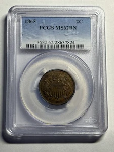 1865 2 Cent Piece PCGS MS62 BN Nice Type Coin - Picture 1 of 4