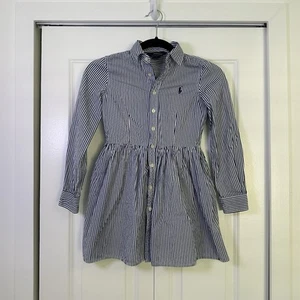 Ralph Lauren Polo Girls Long-Sleeve Shirt Blue Dress Size 8 - Picture 1 of 7