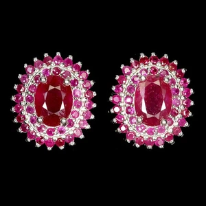 925 Sterling Silver Earrings Oval Ruby 7x5mm Natural Gemstone Jewelry - Picture 1 of 14
