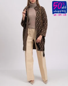 RRP€344 EVEN IF Knitted Topcoat Size M Angora & Wool Blend Geometric Lame Effect - Picture 1 of 11