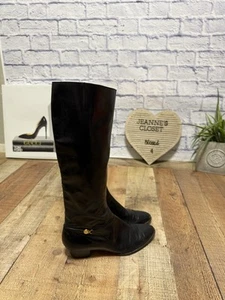Vintage 70er Jahre Salvatore Ferragamo schwarz hohe Lederreitstiefel 9,5 AA - Bild 1 von 18