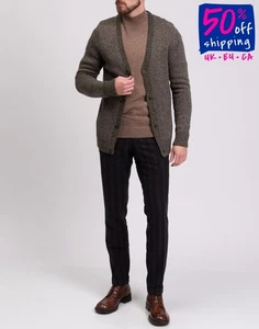 RRP€189 REVOLUTION Cardigan Size L Merino & Alpaca Wool Blend Ribbed Y-Neck - Picture 1 of 9
