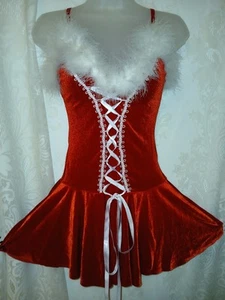 Vintage Fredericks Of Hollywood Red Velvet SANTA BABY Feather Dress Lingerie S - Picture 1 of 9