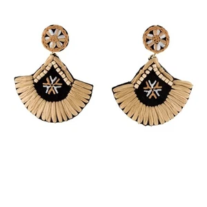Mignonne Gavigan Black and Tan raffia Earrings - Picture 1 of 4
