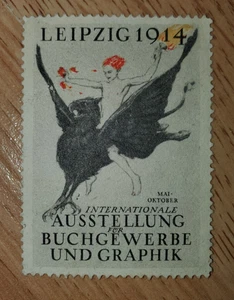 1914 Leipzig Mai-Oktober Internationaler Buchhandel und Grafik Ausstellungsetikett - Bild 1 von 1