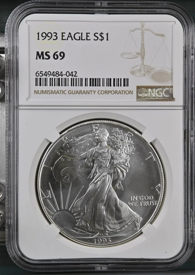 1993 American Silver Eagle $1 NGC MS69  - Image 1 of 2