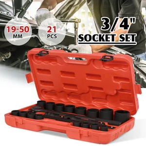21pcs Drive Deep Impact Socket Ratchets Set 3/4" 19mm-50mm Garage Repair Sockets - Picture 1 of 12