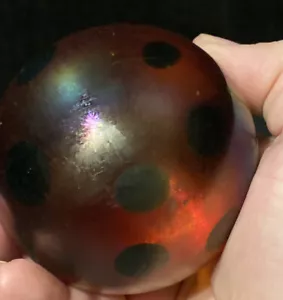 Vintage Loetz Favrile Style Oil Spot Iridescent Art Glass Rainbow Paperweight - Picture 1 of 10