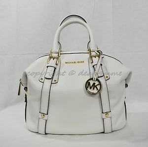 NWT Michael Kors Bedford Belted Medium Leather Satchel/Shoulder Bag Optic White - Picture 1 of 12