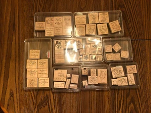 Lot of 57 Stampin’Up Wooden Rubber Stamps holiday, sentiments, flower Used - Picture 1 of 11