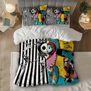 Half Jack Half Sally Costume The Nightmare Before Christmas 3D Quilt Bedding Set - Picture 1 of 3