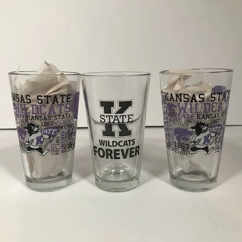 Kansas State University K-State Wildcats Mascot Logo 16 oz Pint Glass Set Of 3 Cover