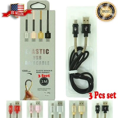 3 Pack V8 Micro USB Charger Fast Charging Cable Cord For Samsung Android Phone - Image 1 of 3