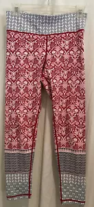 Dharma Bums Cranberry Red, Gray, Floral Pattern Athletic Capri Leggings Size L - Picture 1 of 9
