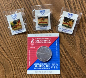 1992 USA Olympics Pins and 1996 Commemorative Diving Coin Cycling Skating Pent - Picture 1 of 7