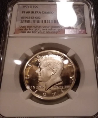 1971-S NGC PF 69 ULTRA CAMEO JFK HALF ** NGC  PRICE: $3500 - RAREST CLAD UCAM ** - Image 1 of 4