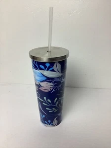 Bicchiere doppia parete in acciaio inox floreale blu 28 fl oz marca Target - Foto 1 di 5