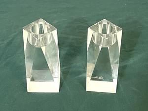 Oleg Cassini CC-31 Crystal Candle Holders Pair 4" Angular Cut Signed VTG - Picture 1 of 7