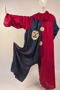 CREEPY WHIMSICAL 1920’S TWO TONE COTTON CLOWN COSTUME W CUT OUT FACE DETAIL - Picture 1 of 7