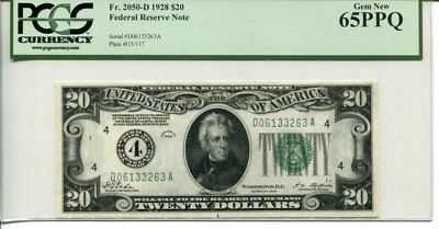 Fr 2050-D 1928 $20 Federal Reserve 65 PPQ GEM NEW - Image 1 of 2