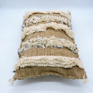 Moroccan Handmade Handira Pillow Cover In Brown And Beige 24"x17", Handira. - Picture 1 of 7