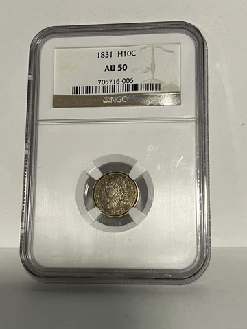 1831 NGC AU50 CAPPED BUST HALF DIME H10C BOLD COLOR TONED YELLOW & ORANGE Cover