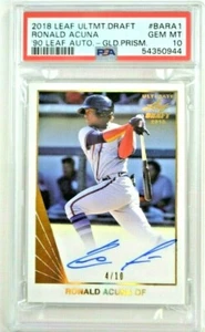 RONALD ACUNA JR 2018 Leaf Ultimate Draft Gold Prismatic Rookie Auto /10 PSA 10 - Picture 1 of 3