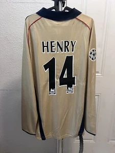 01-02 Nike Arsenal FC Thierry Henry LongSleeve Away Gold Jersey France Sz XXL - Picture 1 of 4
