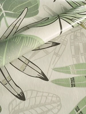 MAMBO DESIGN PVC Wachstuch Tischdecke LAOS beige grün Blätter, Breite&Länge wählbar, abwaschb