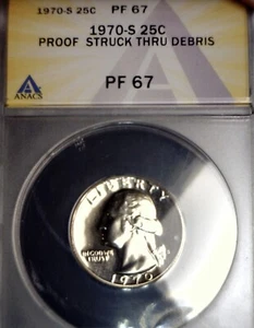 1970s ERROR ANACS PR67 Struck Thru Wire String Washington Quarter GEM Proof Coin - Picture 1 of 9