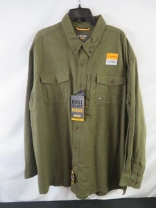 Ariat Shirt Men XXL Brown Rebar Work Button Down Heavy Utility Pocket Lens Cloth - Picture 1 of 4