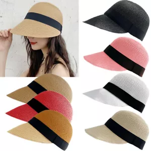 Womens Summer Sun Visor Straw Floppy Hat Adjustable Wide Brim Beach Hats Cap Lot - Picture 1 of 13