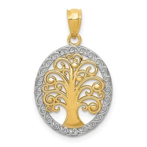 14k Yellow Gold Tree Of Life Inside Oval Charm Pendant - Picture 1 of 7