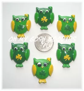6 STCK. ST PADDY KLEEBLATT HOOT OWL ST PATRICK HARZ FLACHER RÜCKEN FLATBACK 4 HAARSCHLEIFEN - Bild 1 von 1